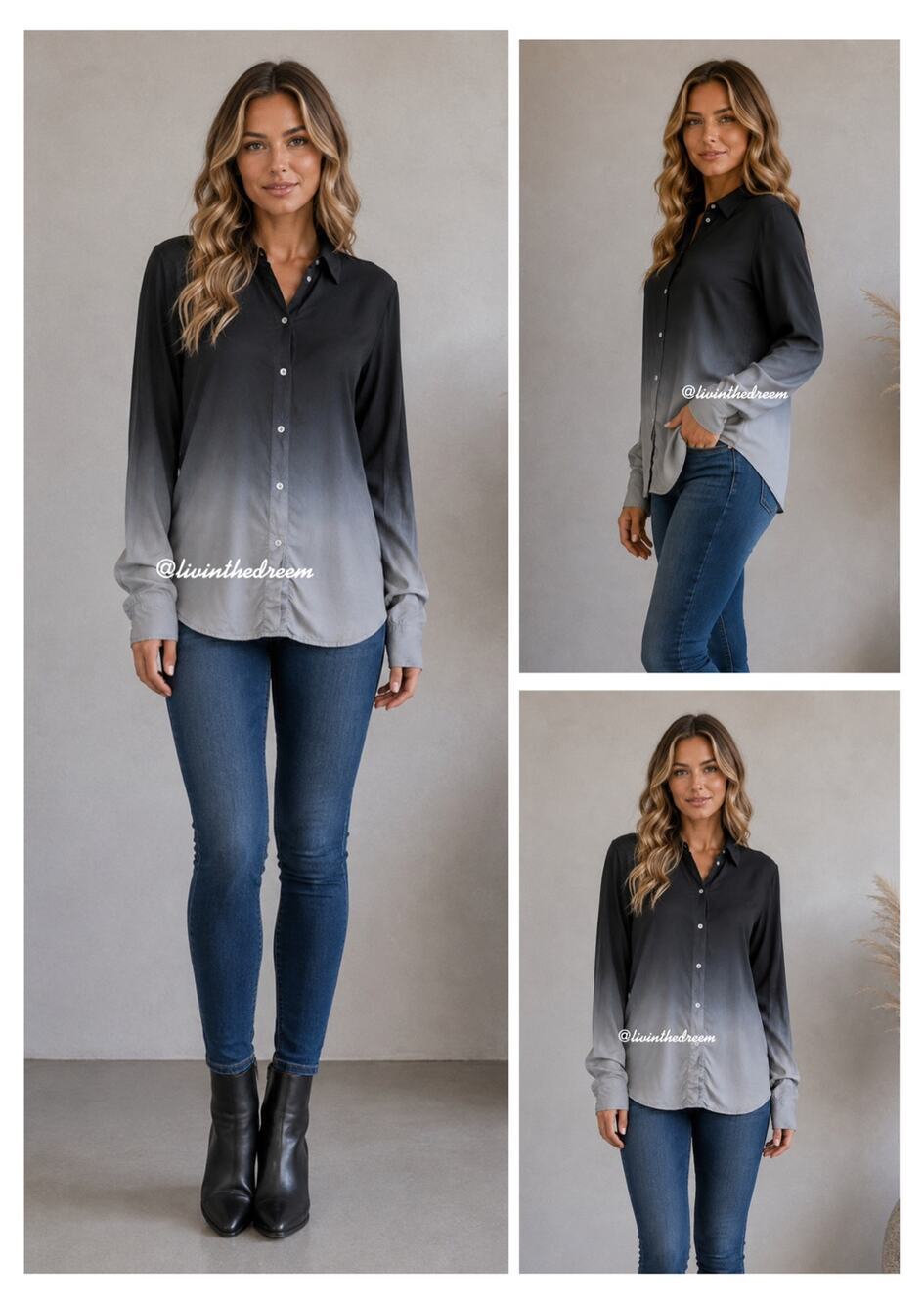 John Eshaya Blue/Black Ombré Button Down Long Sleeve SZ M/L $148
